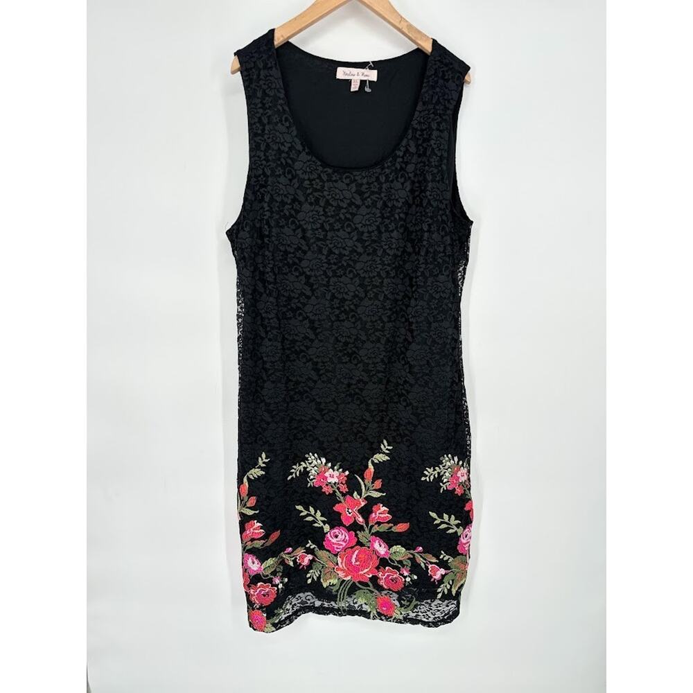Harlow & Rose Dress XL Black Lace Embroidered Floral Whimsygoth Dark Romantic